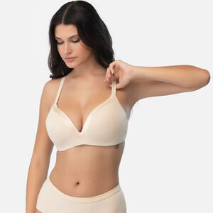 Underoutfit Satin Grace 1258 3D Molded Wireless Comfort Bra Sand Large New!